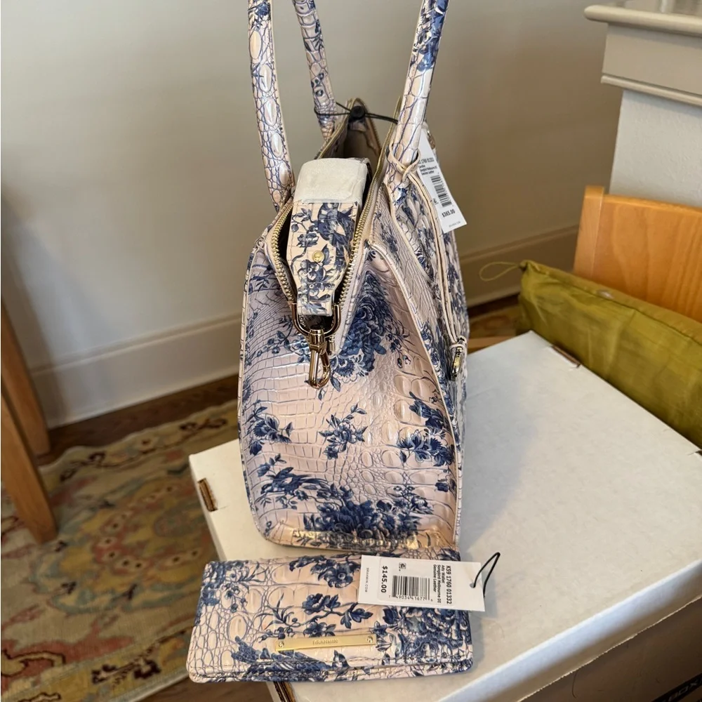 Brahmin Caroline Floral Embossed Tote and Ady wallet in Blue and Cream. NWT - Picture 3 of 3